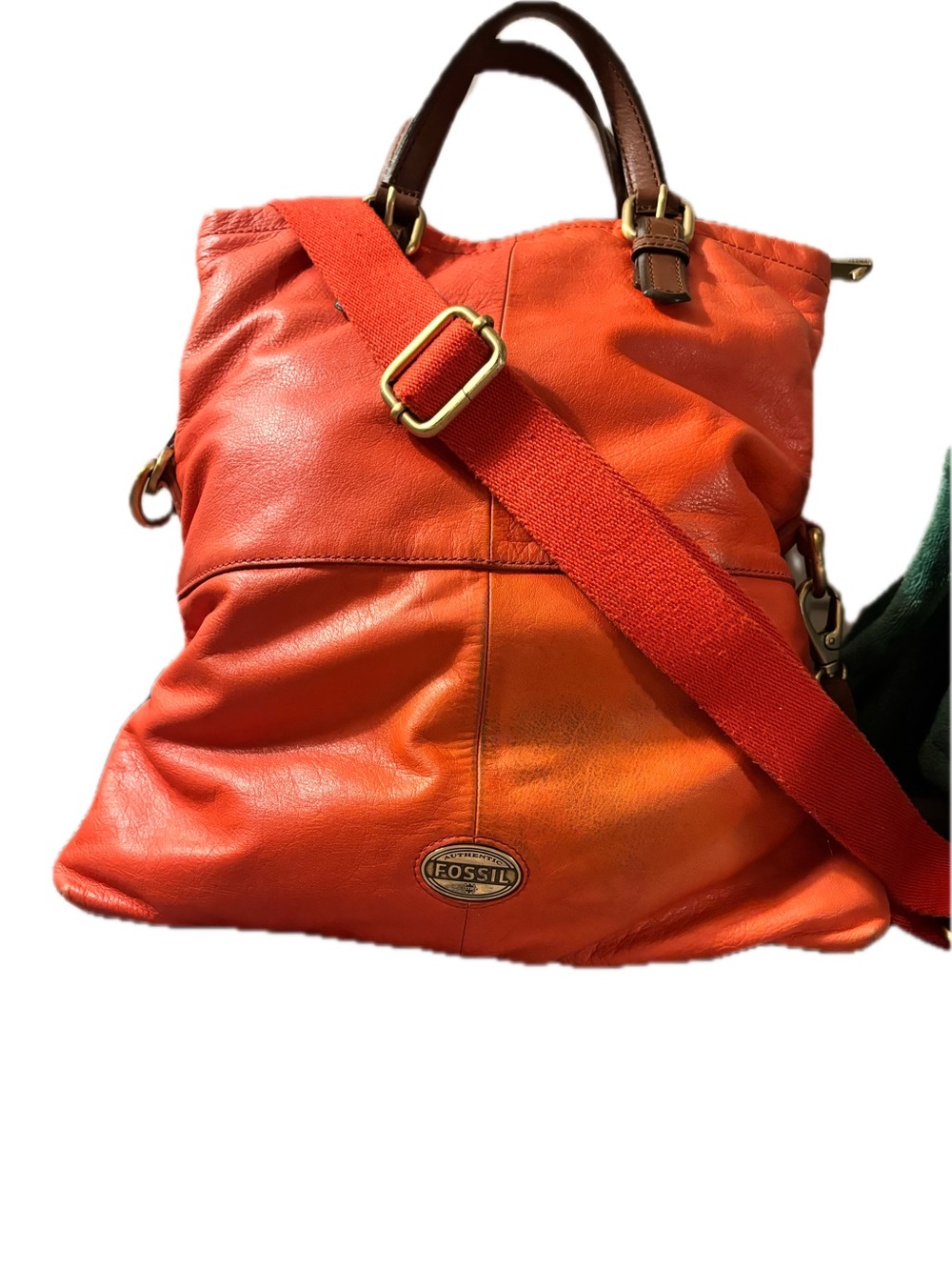 Fossil Bright Orange|Coral Leather Crossbody Shoulder Bag